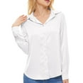 thumbnail image 3 of Needbo Women's Blouse Satin Silk Long Sleeve Button Down Shirts with Pocket Casual Work Office Top, White XS-3XL, 3 of 7