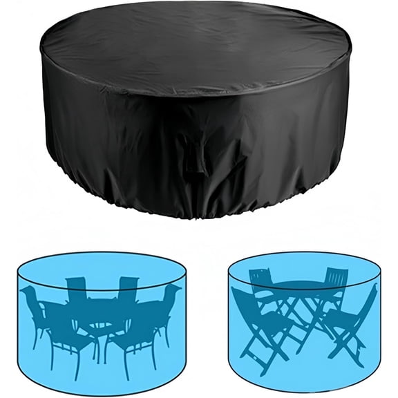 Round Patio Furniture Cover 110" dia x 43" H Waterproof 210D Oxford Fabric Outdoor Table Chair Cover