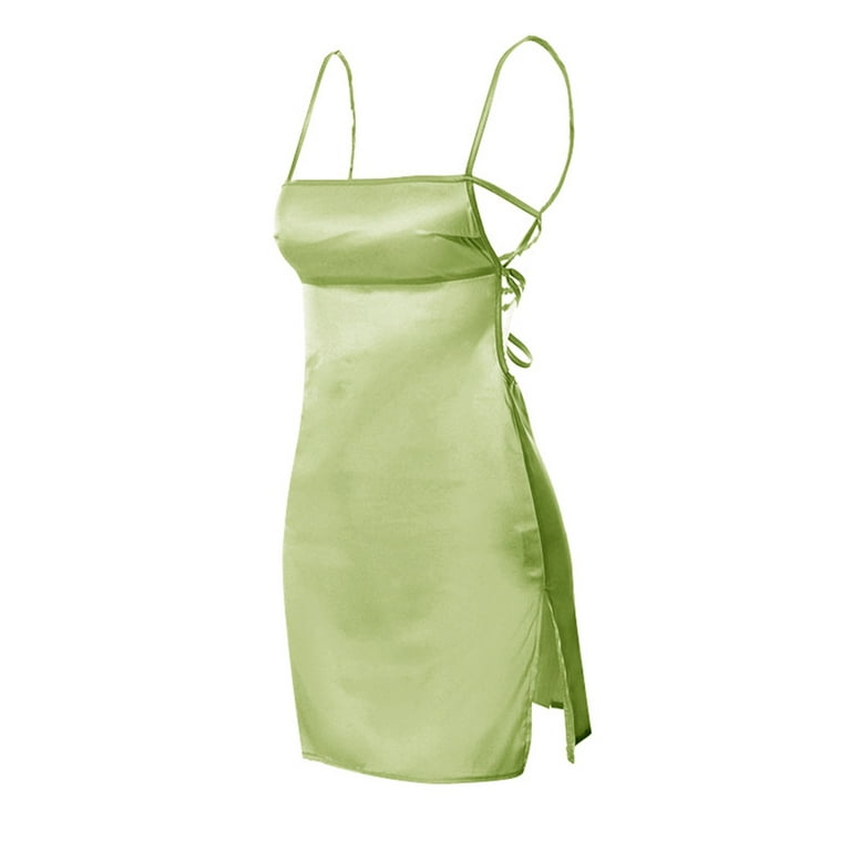 Women Satin Slip Dress Strappy A-Line Fit Flare Petticoat Sleepwear Summer  Beach 