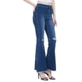 thumbnail image 3 of Women's Fashion Ripped High Waist Classic Denim Bell Bottom Jeans, Dark Blue, 3 of 6
