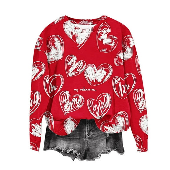 Fewfanhot Winter Clothing for Women Valentine Crewneck Sweatshirts Love Heart Sweatshirt Valentine's Long Sleeve Tops