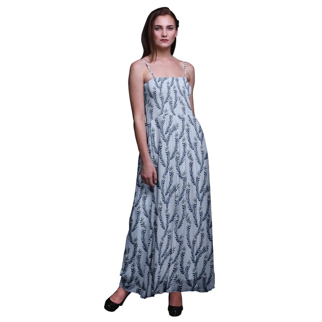 Bimba Robe à Bretelles Smockée Imprimée Feuilles de Laurier pour Femmes georgette-TP