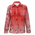 thumbnail image 4 of Oversized Tshirts for Women, Long Sleeved Printed Button Down Shirt Top, Red XL, 4 of 5