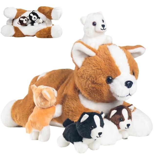Perro de peluche Youthfuljive Corgi con bebés, 5 unidades para niños
