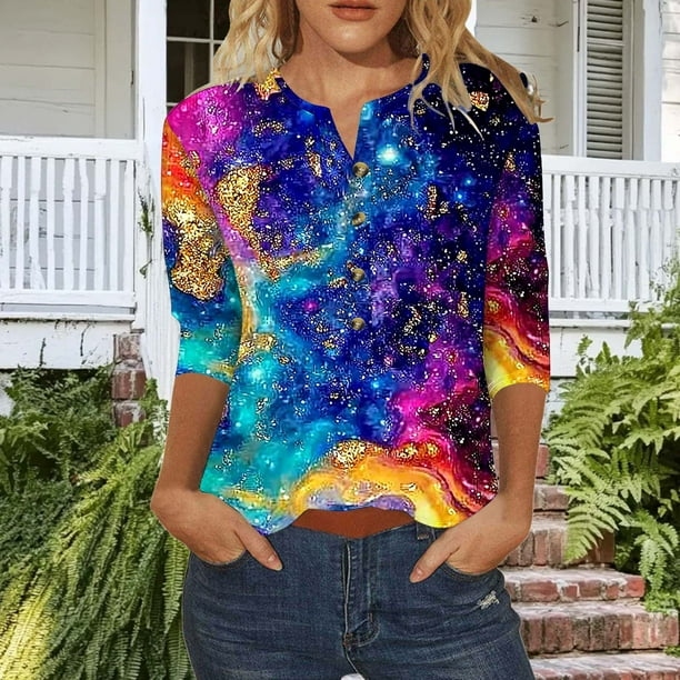 Tejiojio Womens Summer Crew Neck Casual T Shirt 3/ Length Sleeve Blouses Tops Athletic T-Shirt for Women Graphic S-3XL