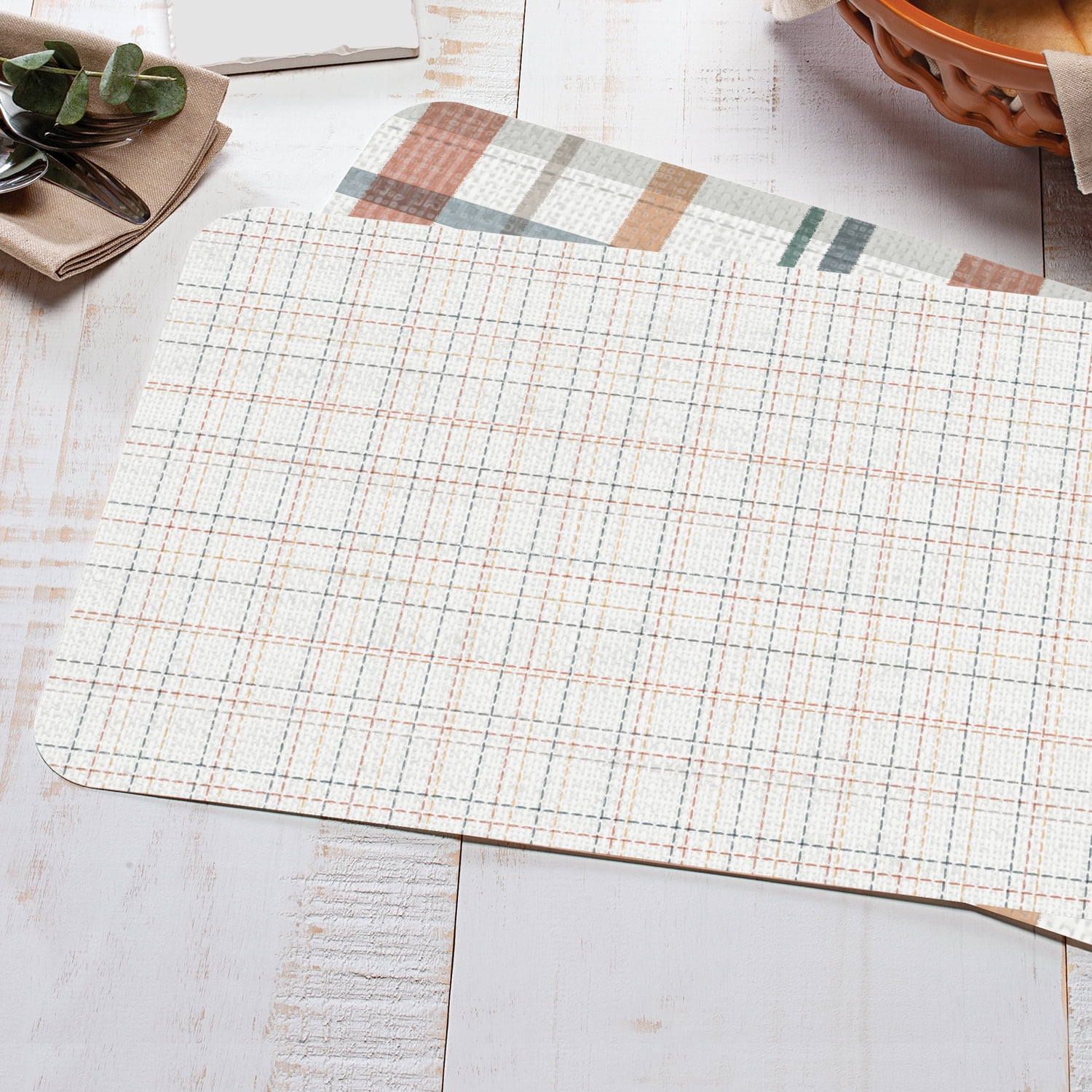 Conimar Woven Plaid Reversible Individual Table Placemat, 17.13" x 11.25", Tan, Flexible Plastic