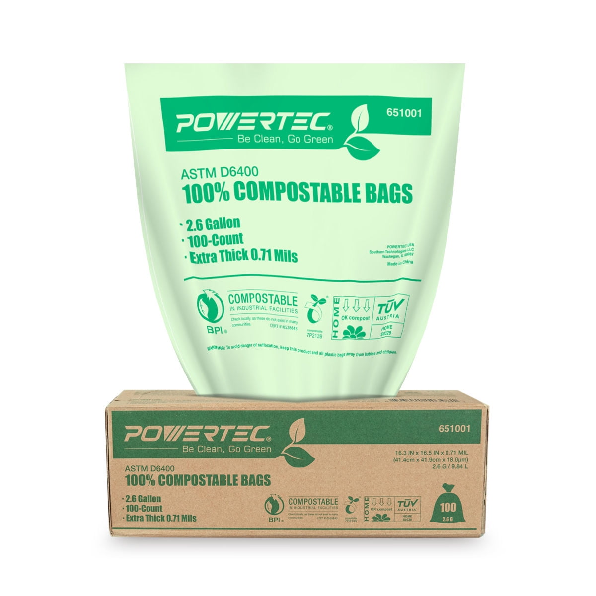 POWERTEC ASTM D6400 Bags 2.6 Gallon Extra Thick
