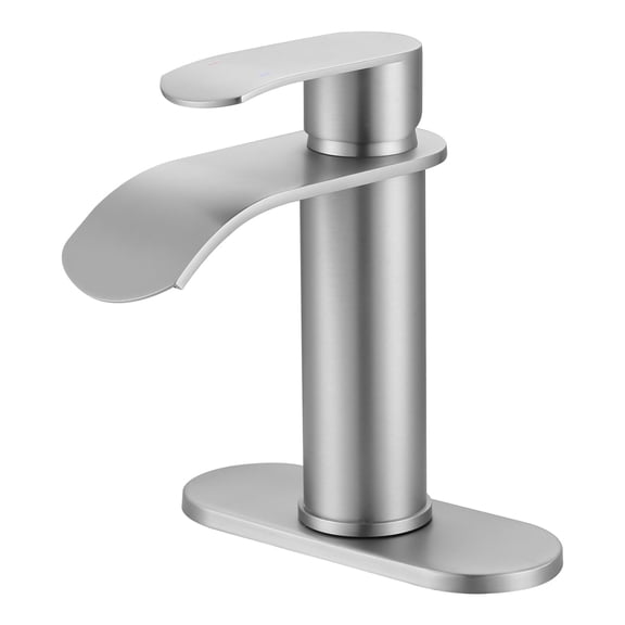 Wowow Waterfall Bathroom Faucet, Single Handle Vanity Faucet with Metal Pop Up Drain, Brushed Nickel