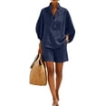 thumbnail image 2 of Cotton Linen Sets for Women 2 Piece Summer Outfits Casual Shirt and Shorts Suit, 2 of 5