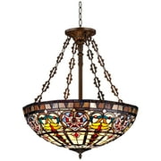 Robert Louis Tiffany Bronze Pendant Chandelier 24 Wide Tiffany Style Ornamental Stained Glass Bowl Fixture Dining Room Kitchen