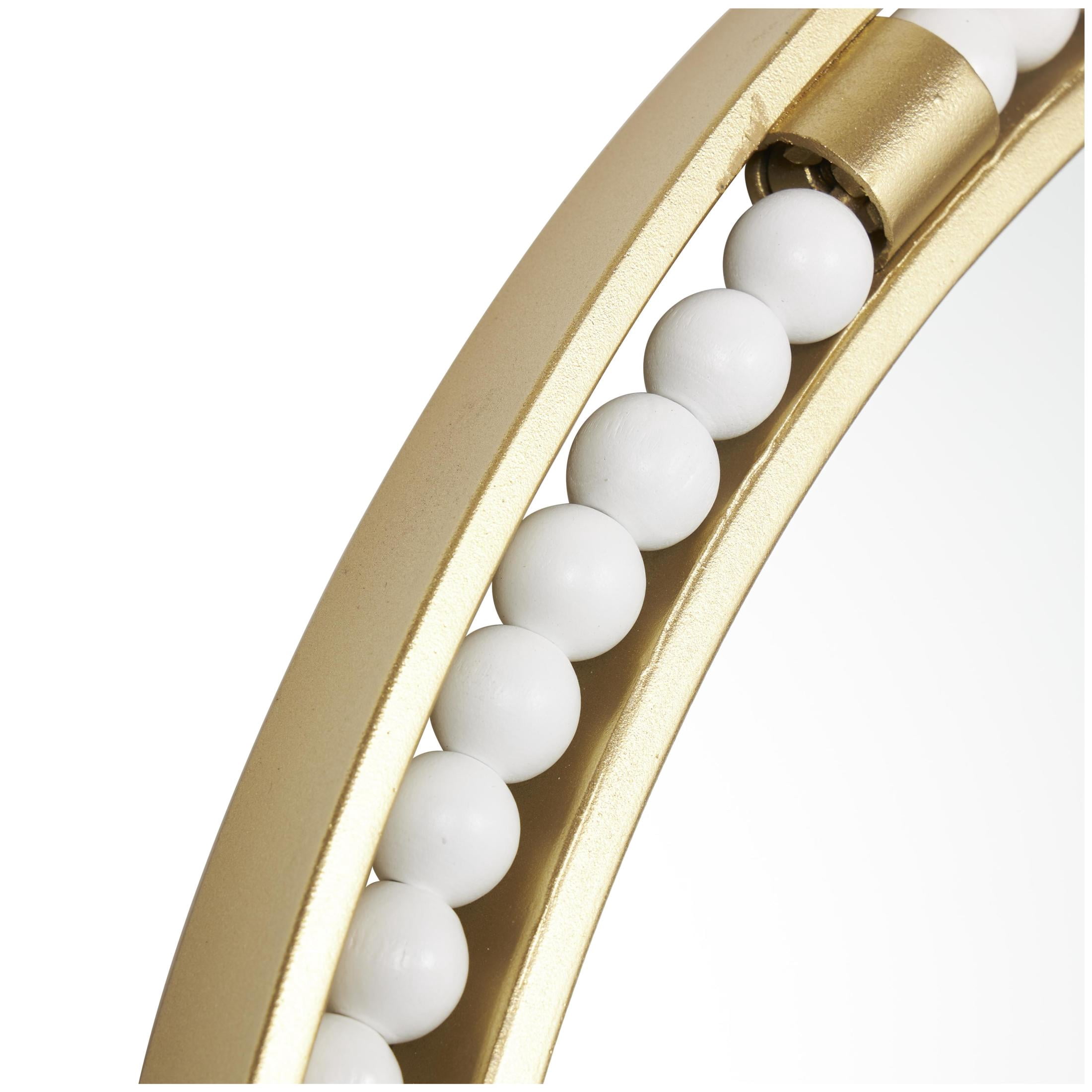 DecMode 26" x 26" Gold Wall Mirror with White Wood Beading
