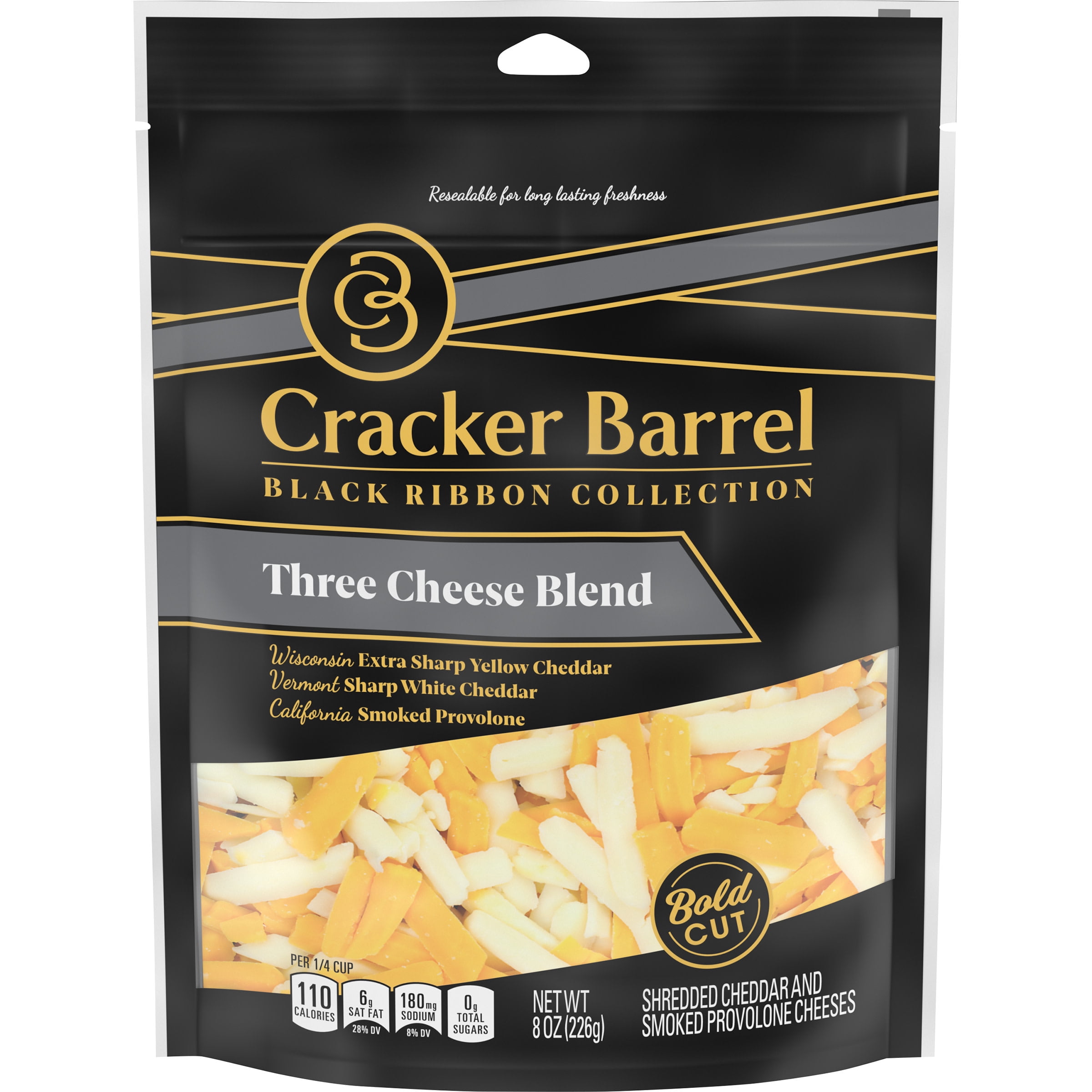 Cracker Barrel Black Ribbon Three Cheese Blend Shredded Cheese, 8 oz. Bag