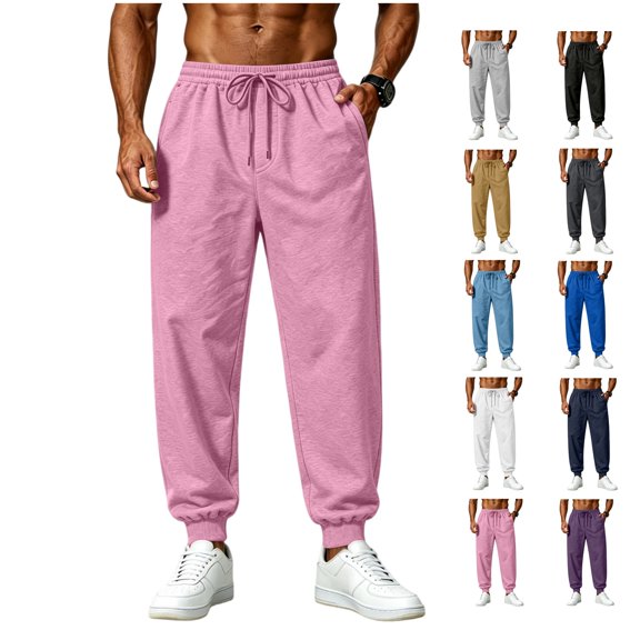 LWavelet Jogger Sweatpants for Men Drawstring Elastic Waist Jogging Pants Fall Casual Workout Hiking Pants with Pockets