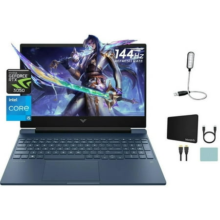 HP Victus 15.6" FHD 144Hz Gaming Laptop, Intel 8-Core i5-13420H Processor, NVIDIA GeForce RTX 3050, 16GB RAM, 512GB PCIe SSD, Backlit Keyboard, Bluetooth, Windows 11 Home, Blue + Mazepoly Accessories