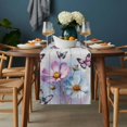 thumbnail image 2 of Pink Blue Floral Table Runner - 90 Inch Long, Kitchen Dining Table Runner Dresser Scarves, Butterflies Vintage Oil Painting Wooden Farmhouse Decor for Coffee Tables Wedding Party Banquet, 2 of 8