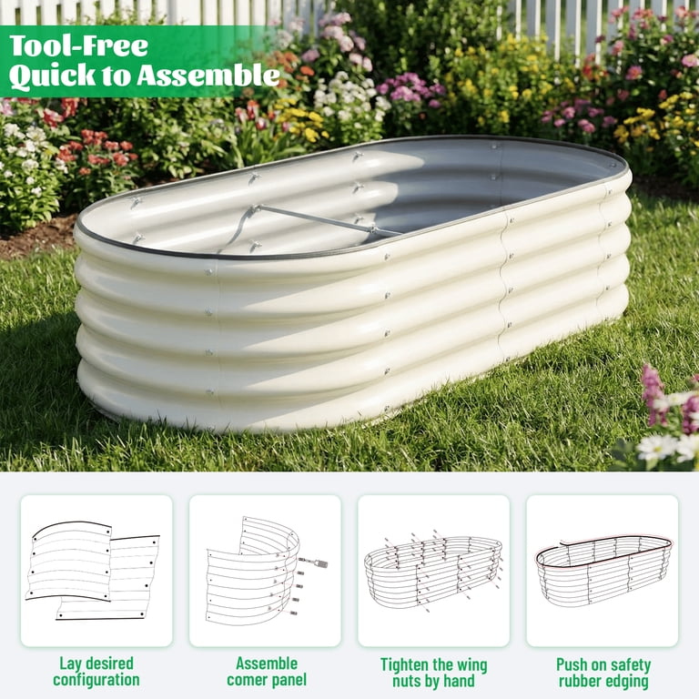 NUGRIART Galvanized Steel Raised Garden Bed, 4x2 Feet White photo 5
