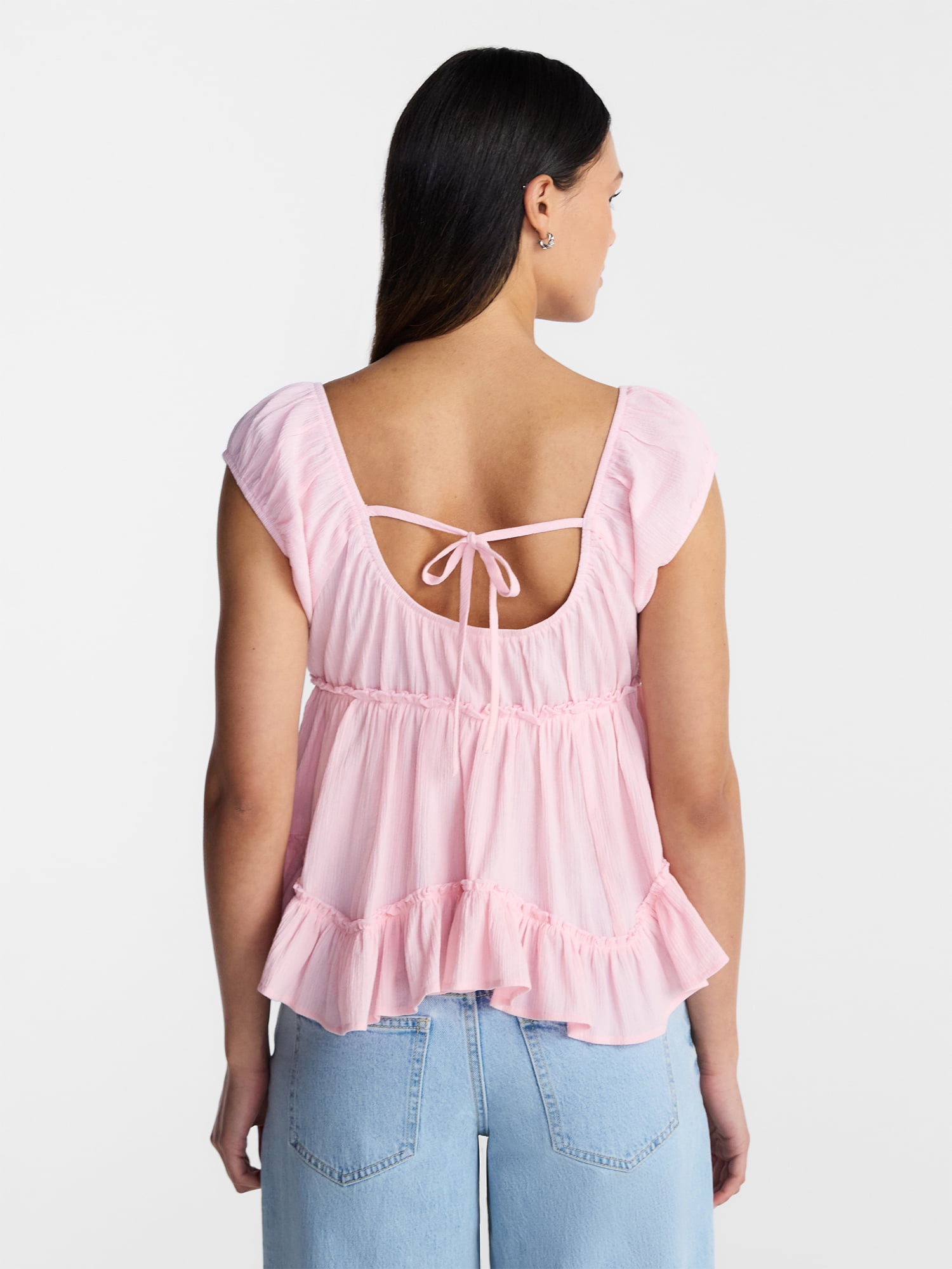 No Boundaries Boho Woven Babydoll Top, Women's XXS-XXL