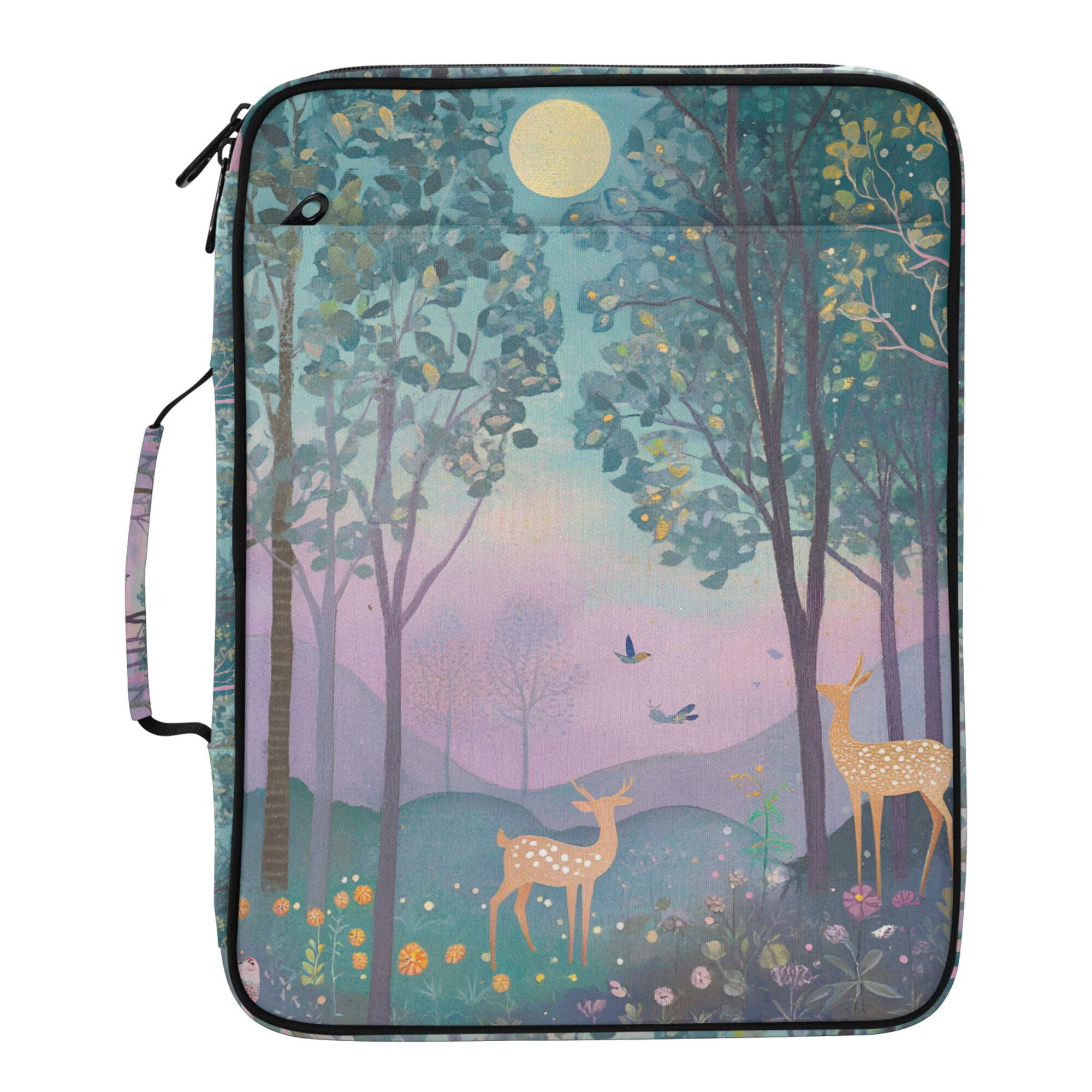 FORMRS Accordion File Folder A4 Size 7-Pocket Expanding Document Organizer Bag with 3 Ring Binder, Purple Forest Scene
