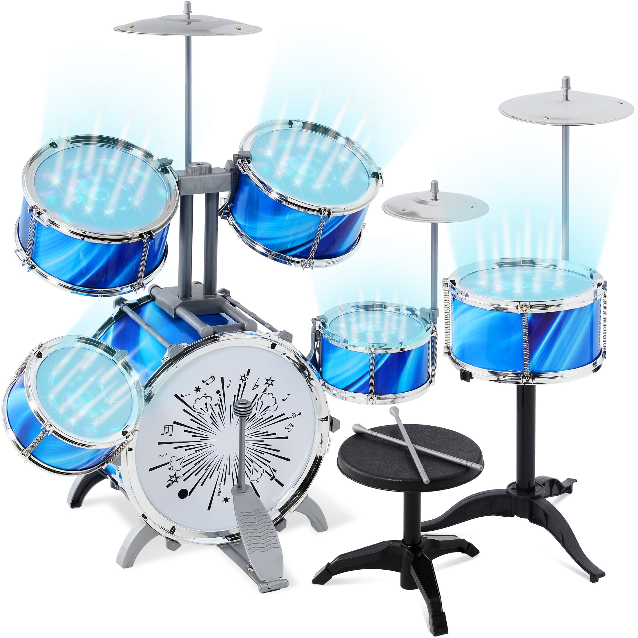 Kids Beginner Drum Kit with LED Lights Blue Kuwait Ubuy