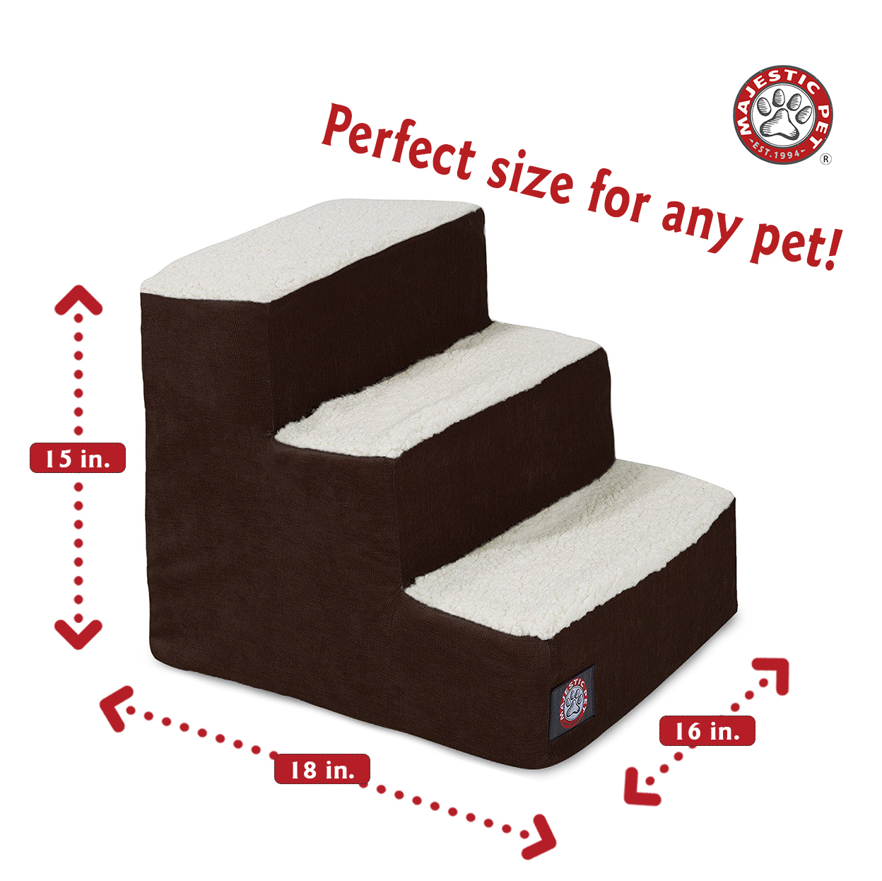 Majestic Pet Villa Pet Stairs 3 Steps Storm Machine Washable Removable Cover 18" x 16" x 15"