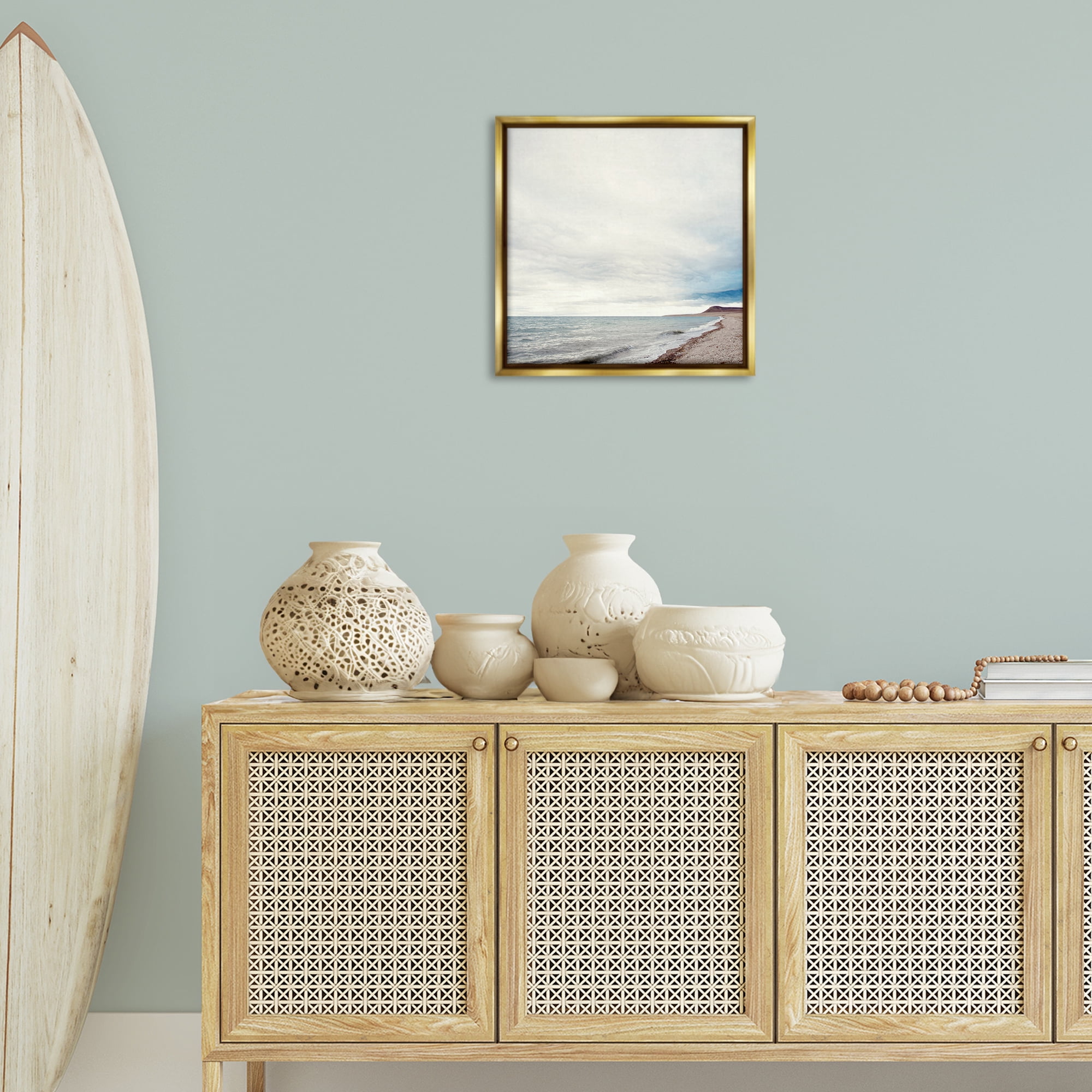 Stupell Industries Ocean At Sunrise Nautical & Beach Photography Gold Floater Framed Canvas Art Print Wall Art, 18 x 18