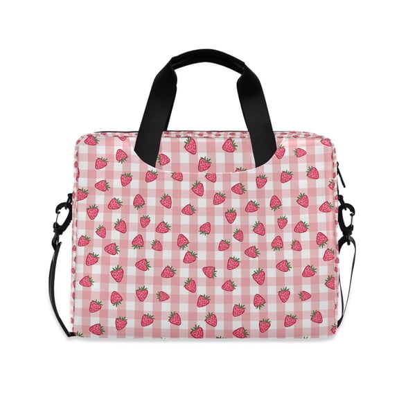 FORMRS 16" Laptop Bag Carrying Sleeve Case with Handle Travel Shoulder Briefcase, Strawberry Plaid Pattern