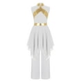 thumbnail image 4 of TSSOE Girls Church Worship Dance Outfits Metallic Sleeveless Irregular Dress with Solid Color Pants Set for Praise Dance White 8, 4 of 6