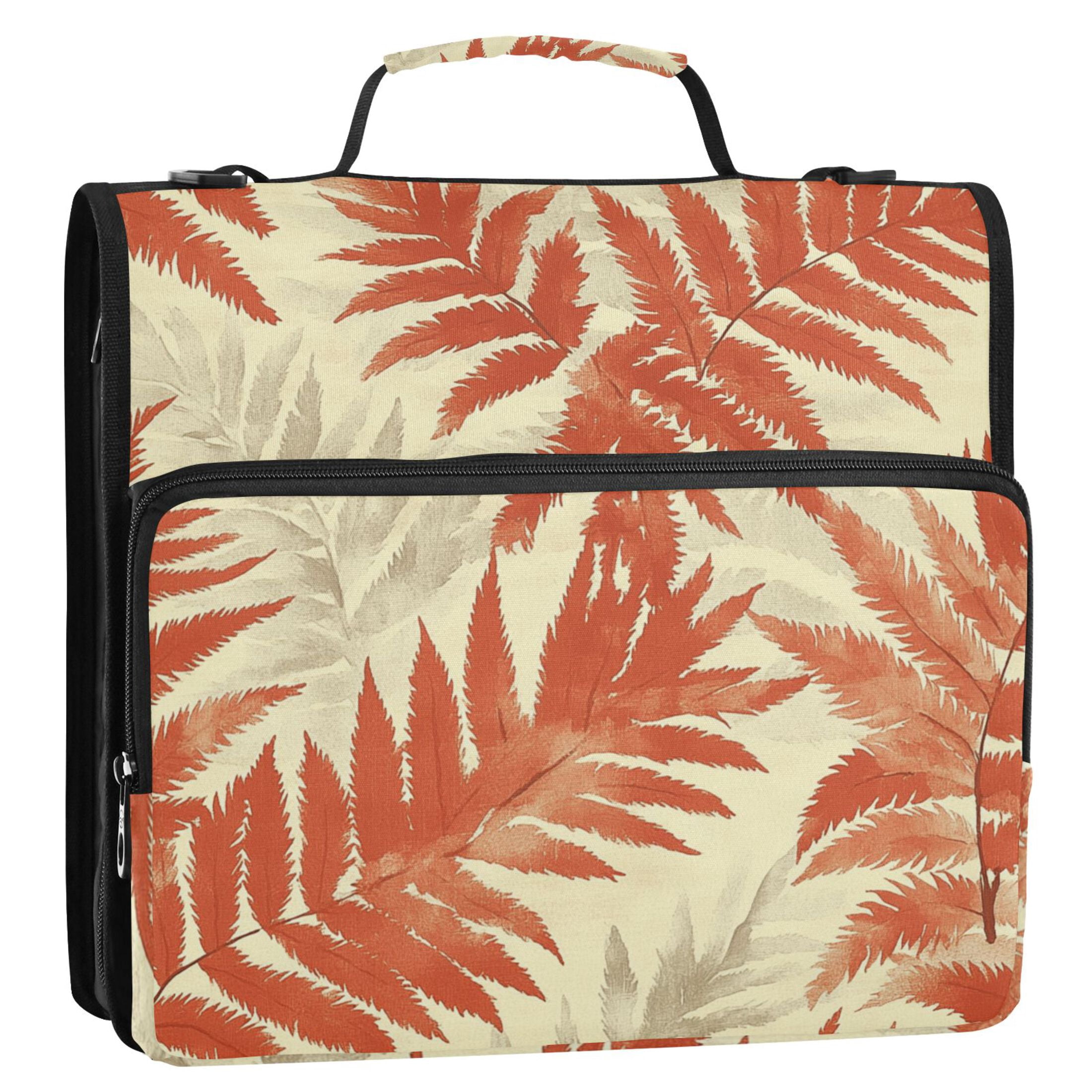 3 Ring Zipper Binder with Shoulder Strap Waterproof Trapper Keeper 2 Inch D-Ring 500 Sheets Capacity Fern Leaves