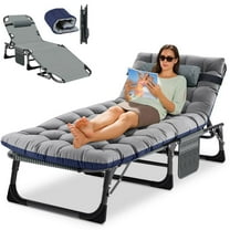 Folding Camping Cot Portable Outdoor Chaise Lounge Chair w/ Mat Double Layer 1200D 500 lbs. Steel Cot, Navy Blue