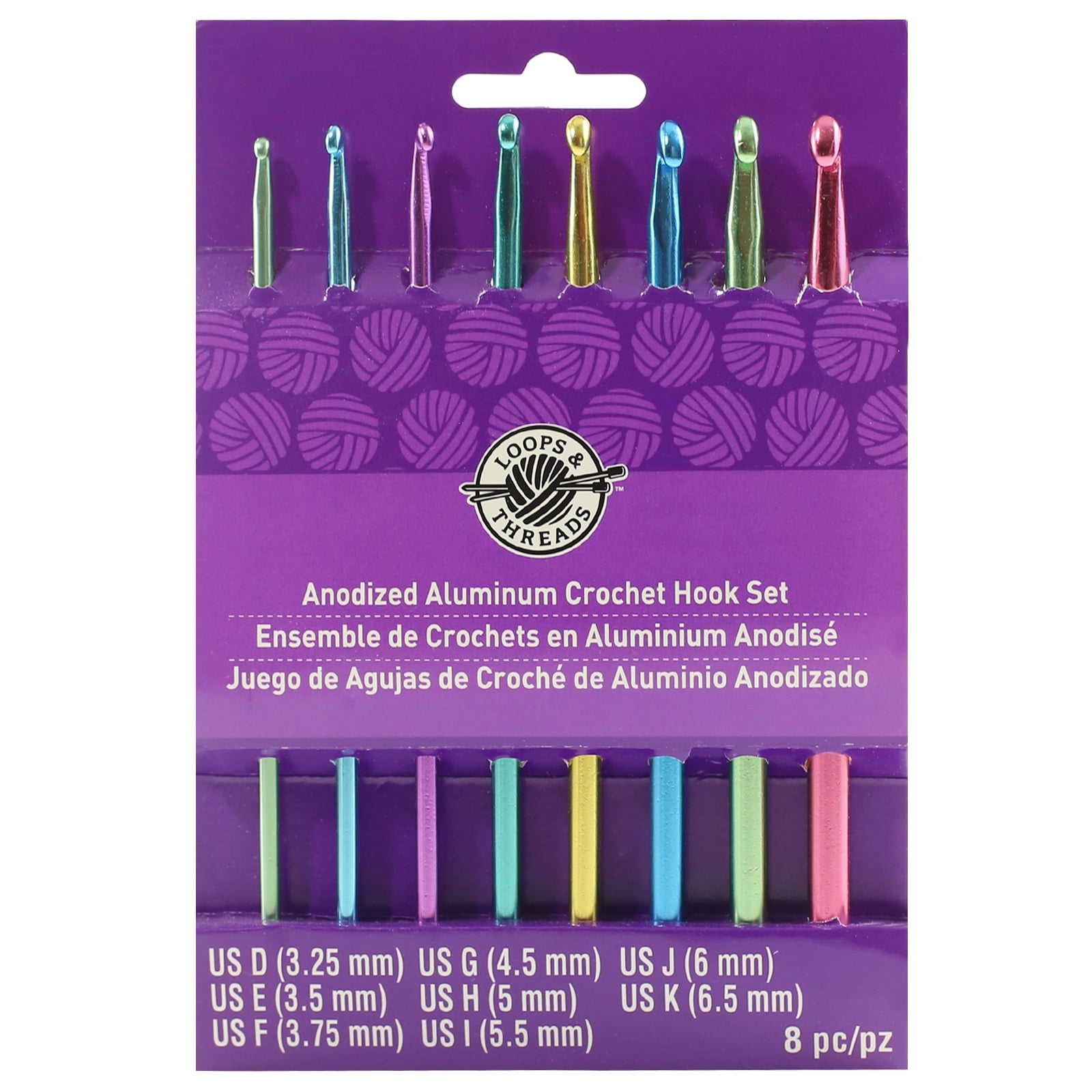 8pc Anodized Aluminum Crochet Hook Set (D-K) by Loops & Threads