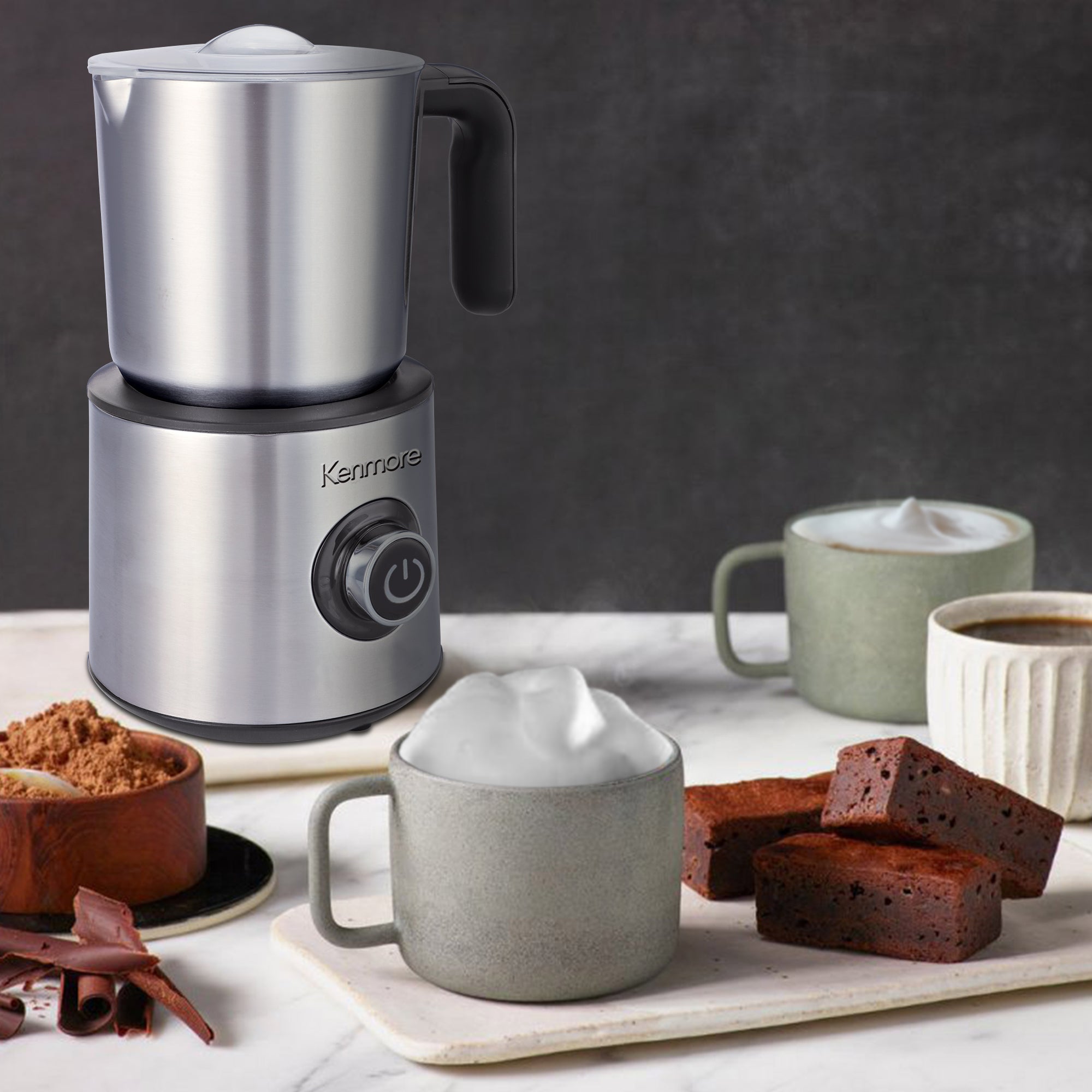 Kenmore Automatic Milk Frother & Steamer | 4-in-1 Hot & Cold Foam Maker | 16oz Detachable Milk Pitcher | Quiet Electric Milk Warmer | Coffee Latte Cappuccino Macchiato Hot Chocolate | Stainless Steel