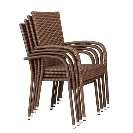 Customer Favorite Balkene Home Morgan Resin Wicker Stacking Patio Dining Chair 4 Pack In Mocha Accuweather Shop