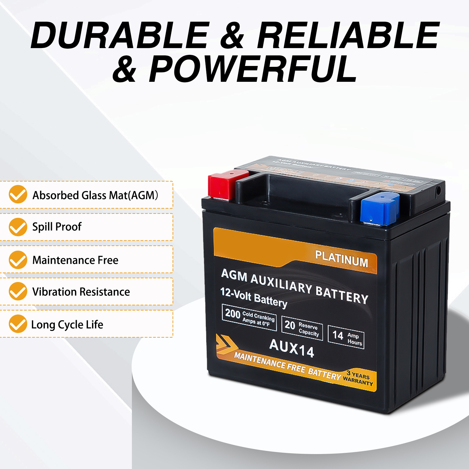 Autocessking Platinum AGM AUX14 Auxiliary Battery, BCI Group 400 Automotive Battery, 200CCA