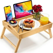 Large Bed Table Tray with Folding Legs, Laptop Holder and Handles - Breakfast Tray Bamboo Bed Tray for Eating, Sofa, Bed, Food Trays for Eating on Couch, Snacking and Working