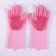 thumbnail image 1 of Guantes de silicona para fregar, guantes de esponja de limpieza con cepillo para lavavajillas, baño, cocina, coche y cuidado de mascotas (rosa) Rojo Verde, 1 of 5