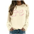 thumbnail image 1 of Round Neck Sweatshirt Women's Cute Bow Pattern Sweatshirt Long Sleeved Pullover Sweater Bow Sweater Top, 1 of 5