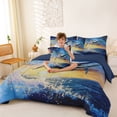 thumbnail image 3 of Feelyou Splash Pike Fish Wildlife Bedding Comforter Set for Men Adults, Rustic Farmhouse Landscape Full Bedding Set, Blue Gold, Blue Reversible, 7-Piece, 3 of 7