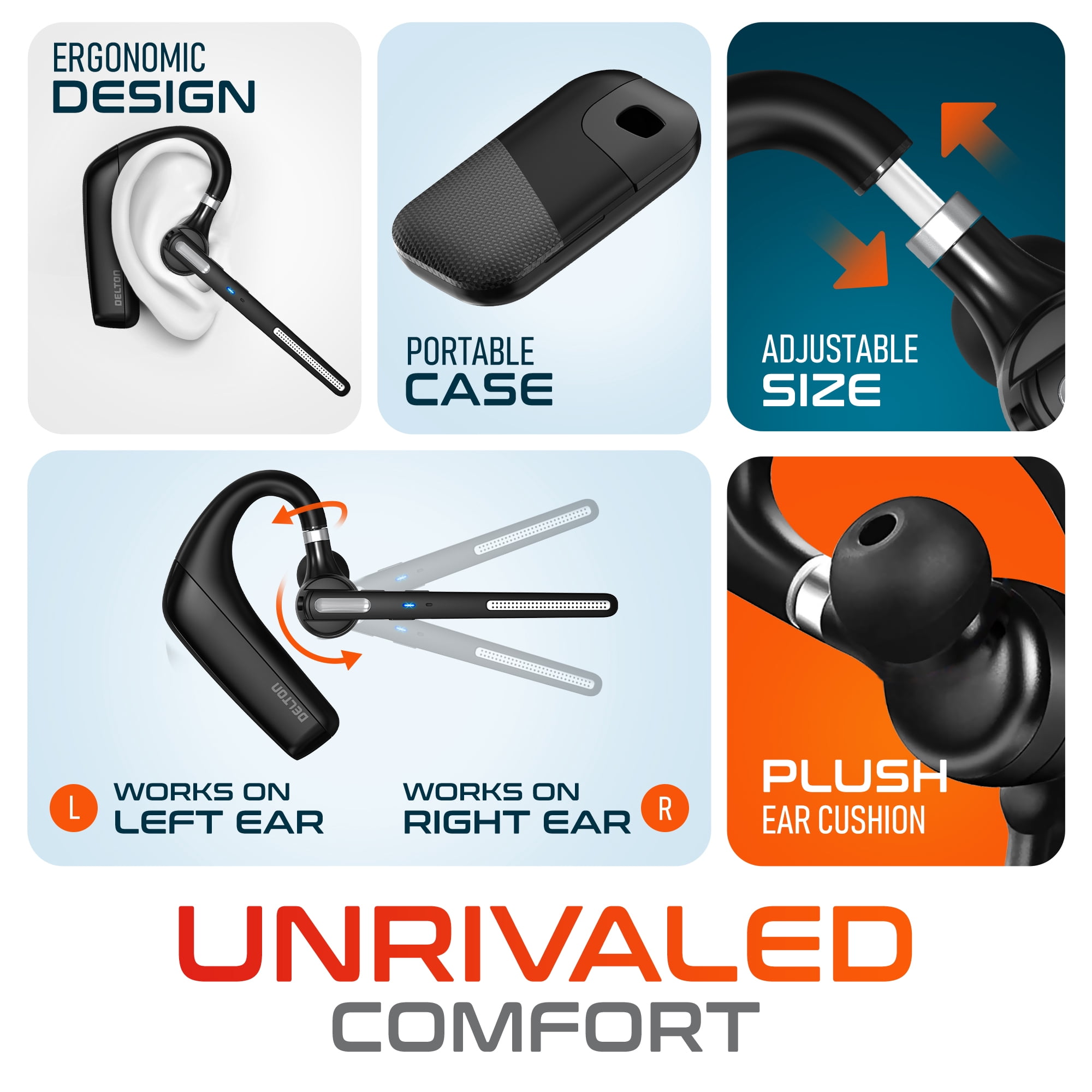 Ultralight Bluetooth Headset with Noise Cancelling Microphone, Bluetooth Earpiece with Carrying Case, Wireless Headset for PC/Laptop, Compatible with MS Teams, Zoom, Google Meet, and More - Black
