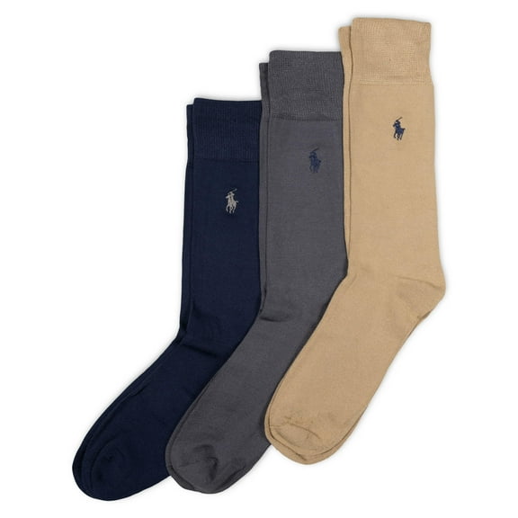 Polo Ralph Lauren Men's Supersoft Flat Crew Socks (3 Pairs), Khaki, 12-17