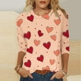 thumbnail image 2 of WREESH Women's 3/4 Sleeve Tops Valentine's Trendy Heart Printed Shirts Blouses Casual Summer Crew Neck T-Shirts Red, 2 of 5