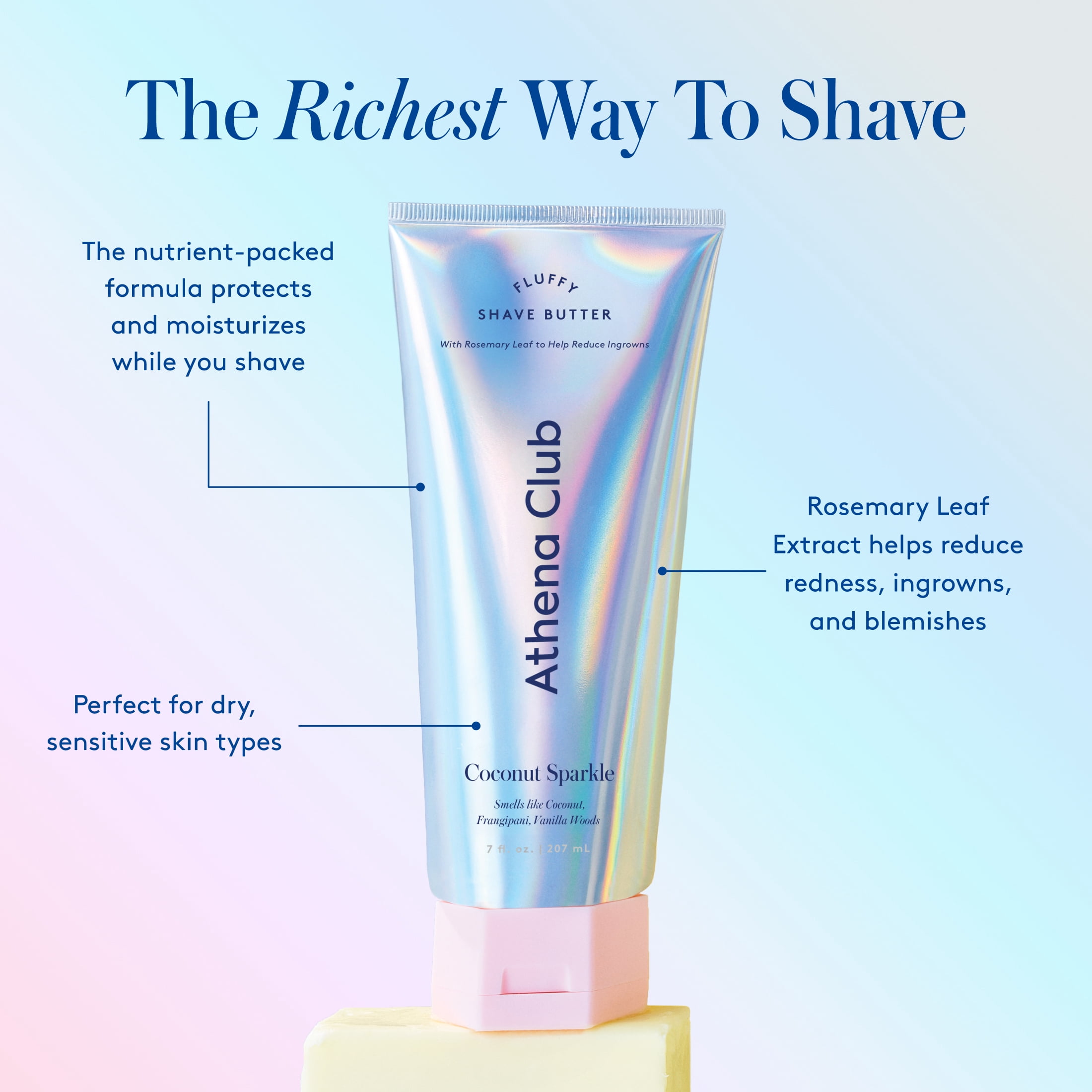 Athena Club Fluffy Shave Butter - Women's Shaving Cream, All Skin Types, 7 Fl Oz, Coconut Sparkle