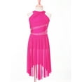 thumbnail image 3 of Lejafay Kids Girls Rhinestones Halter Neck Lyrical Dance Dress Ballet Tulle Leotard Dress Hi-Lo Contemporary Dance Costume Hot Pink 12, 3 of 7
