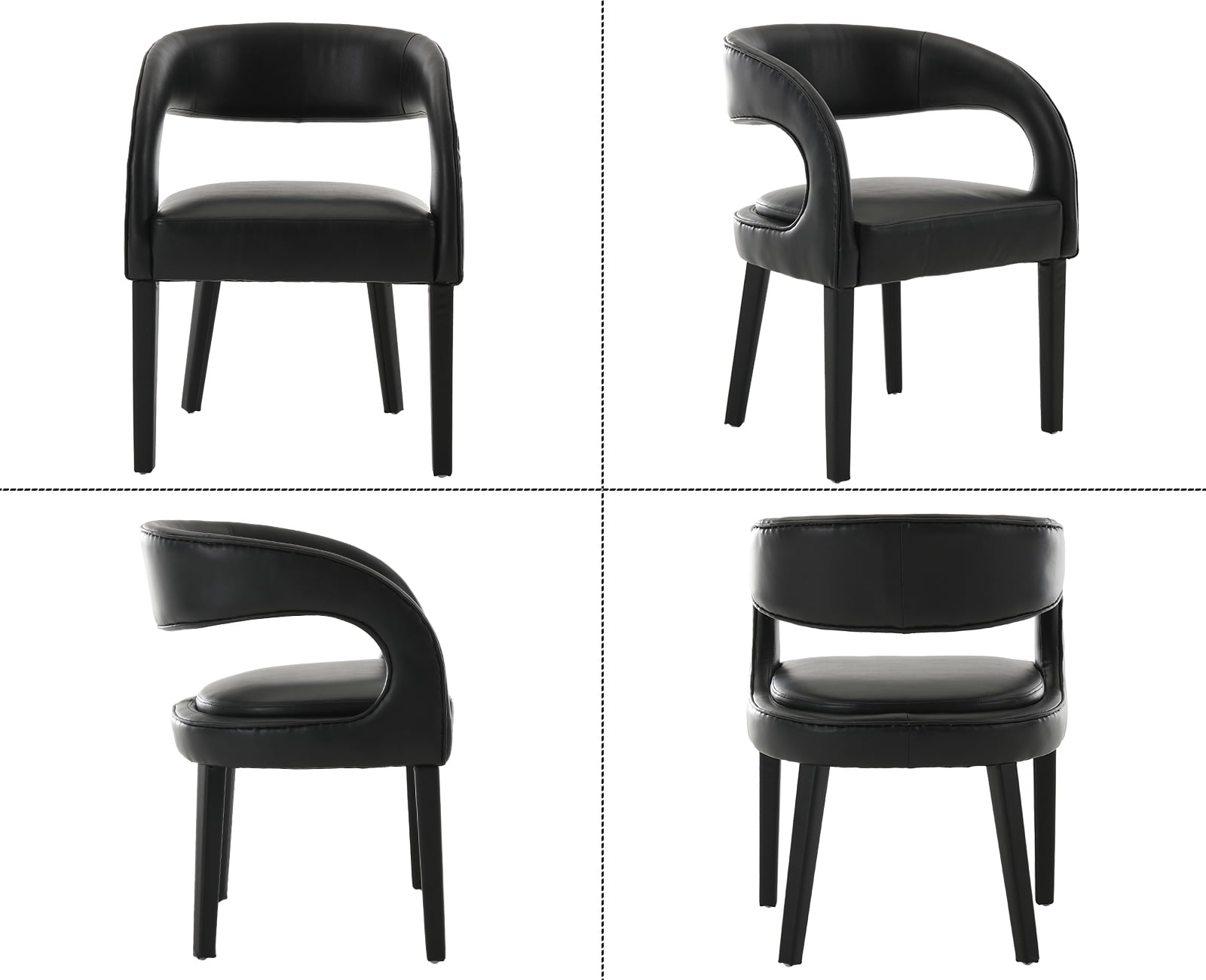 Guyou Modern Dining Chairs Set of 2, PU Upholstered Barrel Kitchen Chairs with Open Back, Lovely Dresser Chair, Comfy Dining Side Chairs for Dining Room Bedroom Living Room, Black