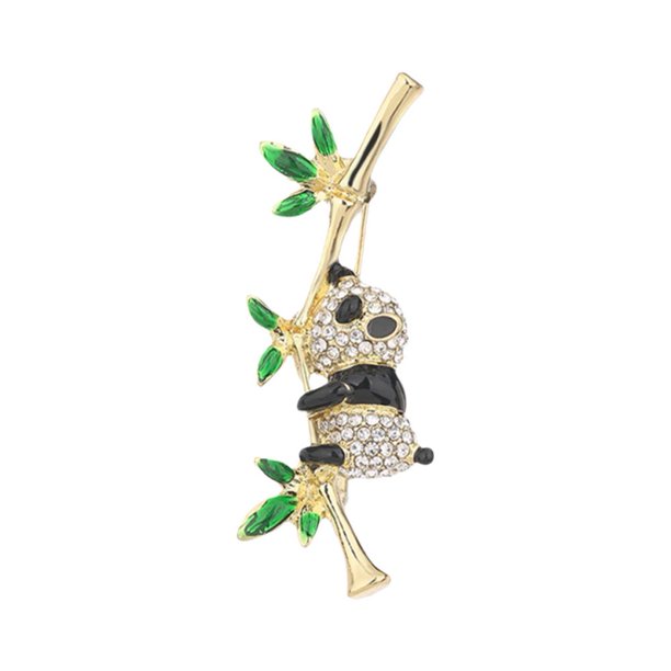 CAIROYAR Hermoso broche de bambú con forma de panda de cristal de aleación estilo art déco, insignia, pin Gi Nice G0