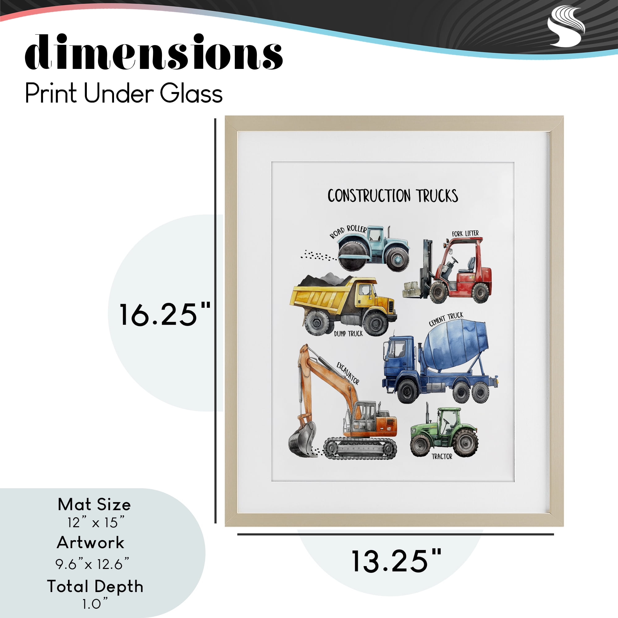 Construction Trucks Machinery Birch Framed Print Under Glass, design by Christine Simpson Art