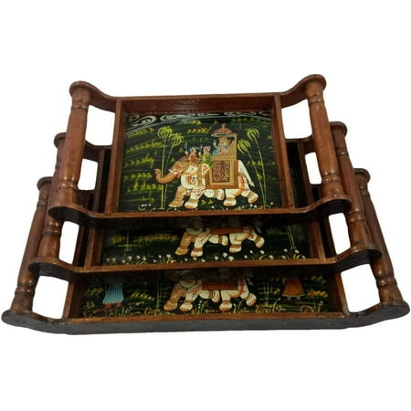 

India Meets India Handicraft Wooden Serving Tray Serving Platter Set of 3 Best Gifting Made By Awarded Indian Artisan