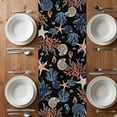thumbnail image 4 of Table Runner 72 Inches Long for Kitchen Dining, Black Blue Coastal Dresser Scarf Farmhouse, Dining Table Decorations for Wedding/Parties, Summer Beach Coral Shell Starfish Seahorse 14 x 72 In, 4 of 8