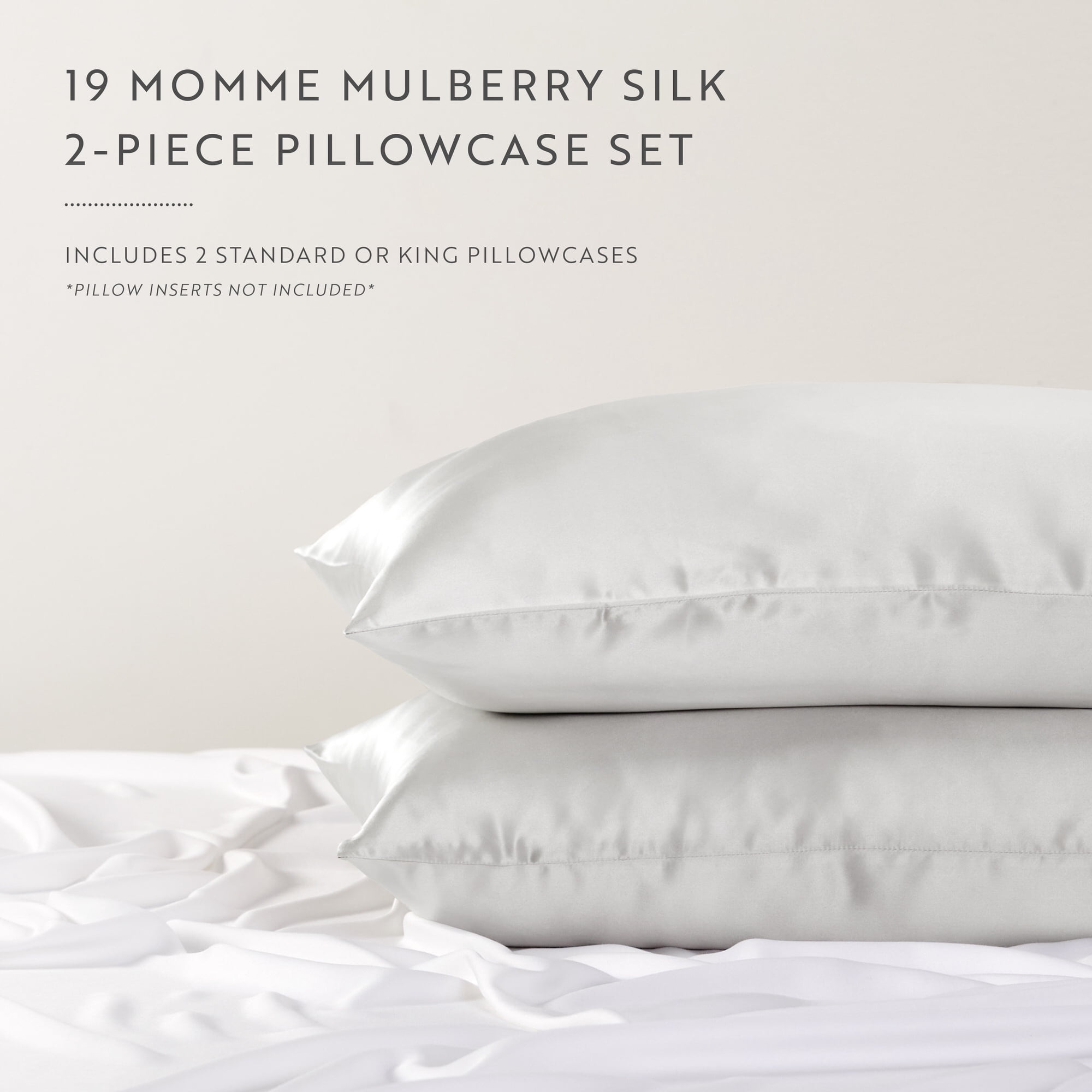 100% Mulberry Silk Zippered Pillowcase by Comfort Canopy, Silver, King, 2 Count