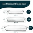 thumbnail image 3 of CozyNestFinds  Basics 3-Piece Rectangular Glass Casserole Baking Dish Set, Clear, 2 Qt, 2.7 Qt, 3.4 Qt, Transparent, Stackable, Dishwasher Safe, 3 of 7