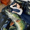 thumbnail image 4 of Feelyou Hunting Pike Fish Bedding Comforter Set 7 Pieces, Retro Blue Camouflage Full Bedding Set, Rustic Farmhouse Cabin Reversible Fitted Sheet Flat Sheet, Microfiber Bedroom Decor, 4 of 8